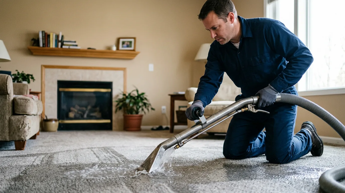Water damage restoration technician working near Waka, TX